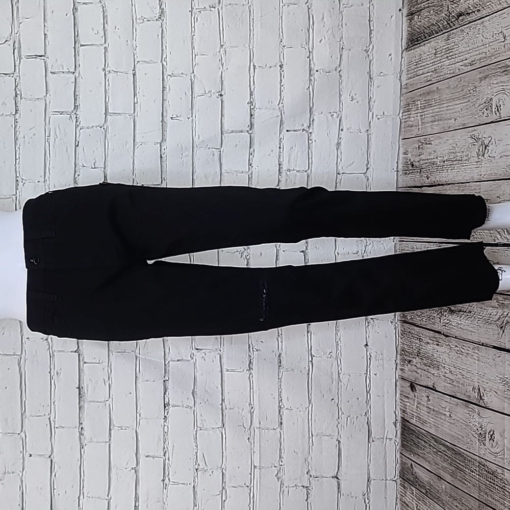 Jen7/7FAMK High Rise Slim Straight Distressed Cotton Raw Hem Jeans in Black NWT